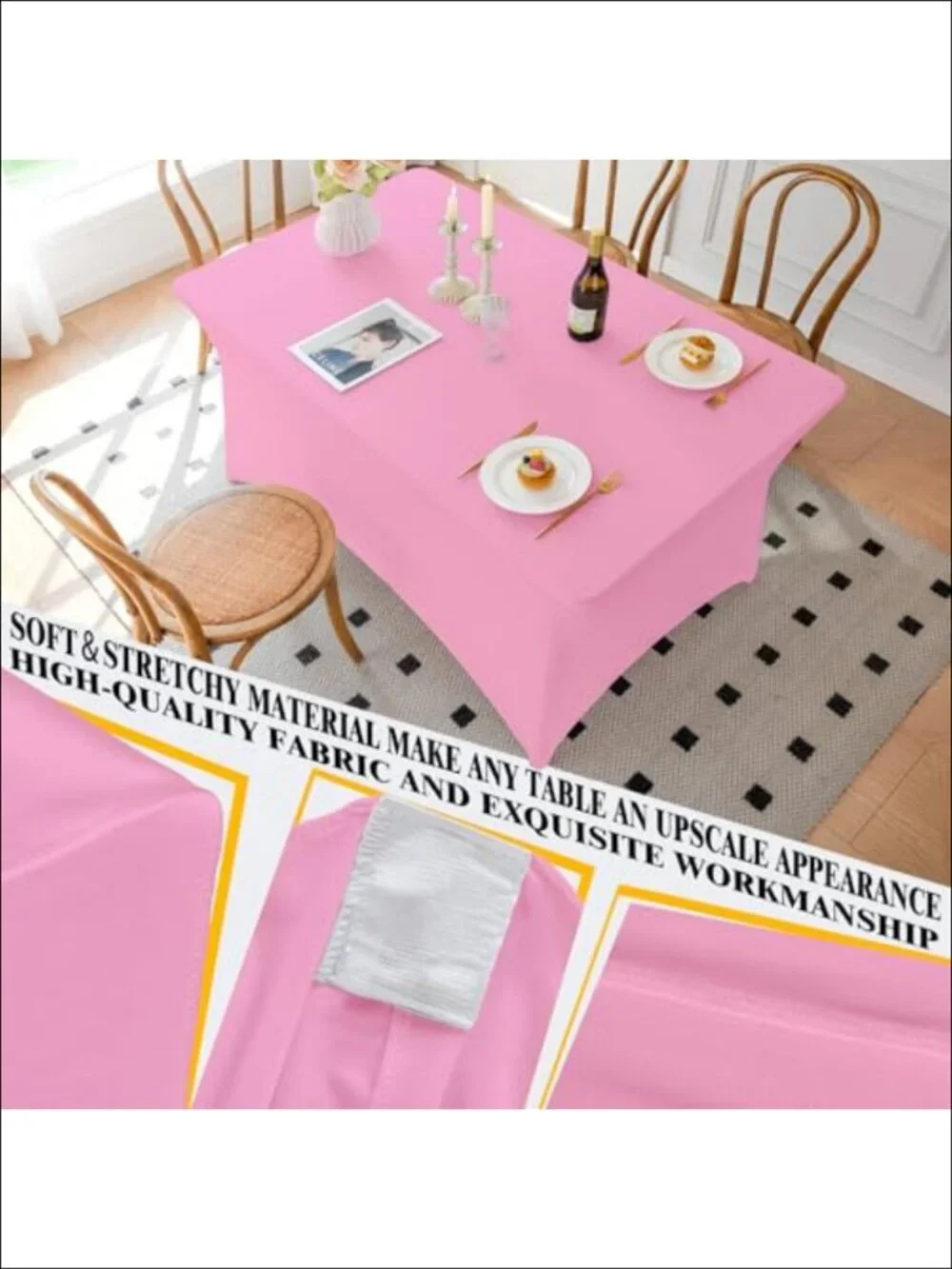 Spandex Tablecloth 2 Pack 6FT Fitted Rectangular Stretch Washable Wrinkle Free